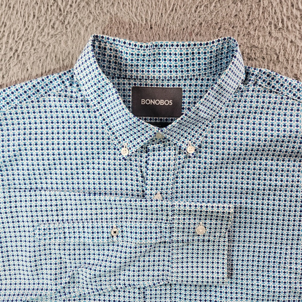 Bonobos Shirt Men Medium Slim Fit Button Up Geometric Long Sleeve Blue White